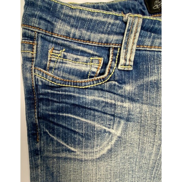 Y2K Vintage Bonage Juniors Women 9/10 Rainbow Embroidered Jeans Blue Low Rise - Picture 7 of 16